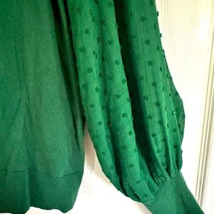 Vince Camuto sweater w/ puffy, semi-sheer sleeves with dots. Beautiful green!